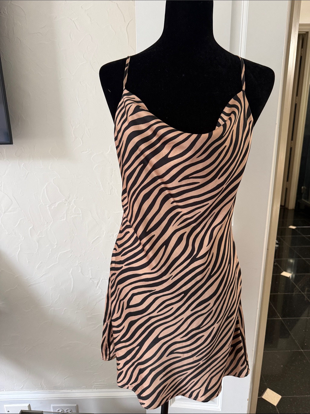 Beige And Black Zebra Print Mini Slip Dress